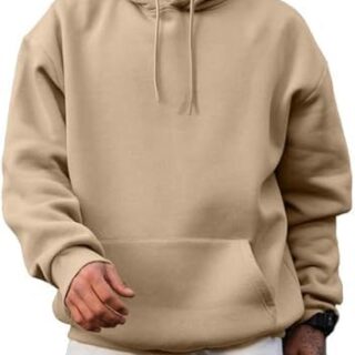 Men's Casual Fleece Hoodie Sweatshirt Solid Hooded Collar Drawstring Long Sleeve Pullover