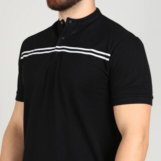 Alan Jones Clothing Men's Mandarin Collar Solid Regular Fit Polo T-Shirt