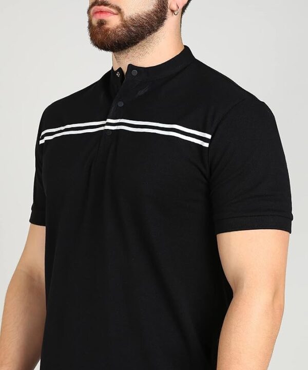 Alan Jones Clothing Men's Mandarin Collar Solid Regular Fit Polo T-Shirt