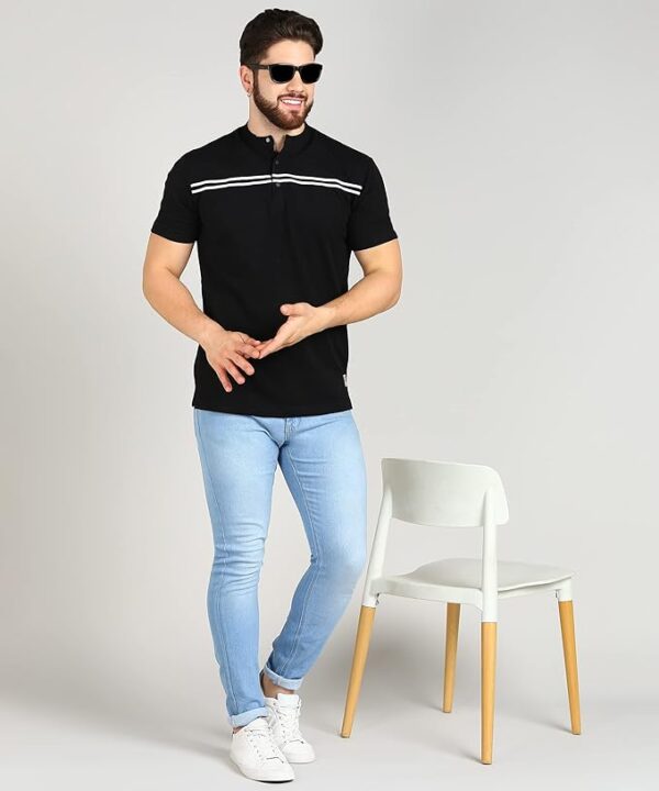 Alan Jones Clothing Men's Mandarin Collar Solid Regular Fit Polo T-Shirt - Image 4