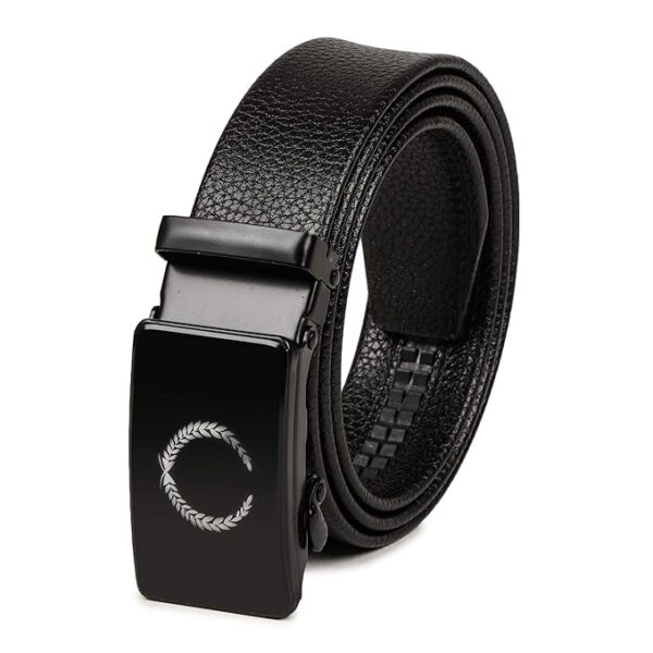 VOGARD Men's Vegan Leather Belt for Men | Formal & Casual | Autolock Buckle,Black | Fit all size upto 40 Inches Waist size