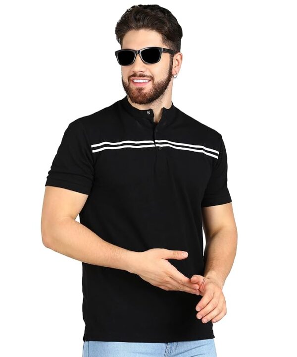 Alan Jones Clothing Men's Mandarin Collar Solid Regular Fit Polo T-Shirt - Image 3