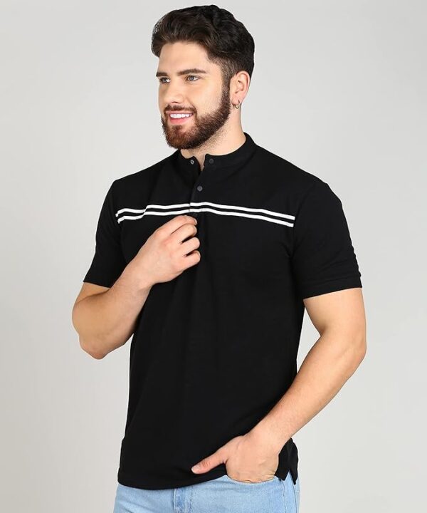 Alan Jones Clothing Men's Mandarin Collar Solid Regular Fit Polo T-Shirt - Image 5