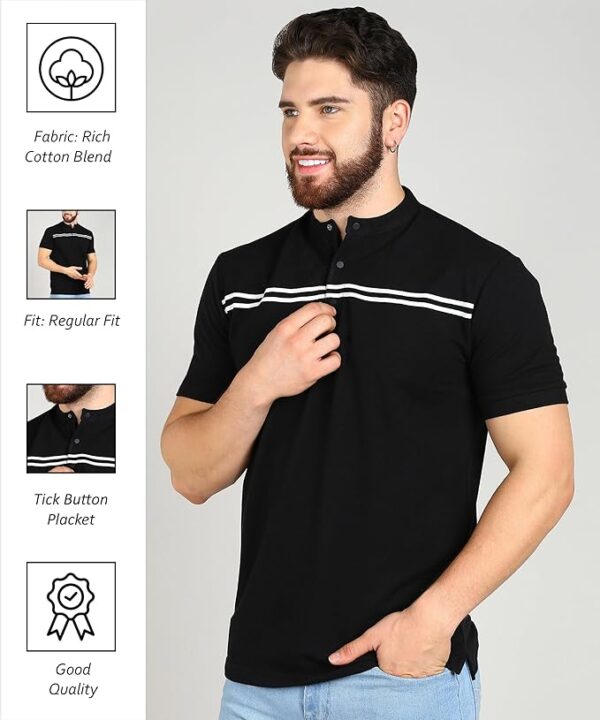Alan Jones Clothing Men's Mandarin Collar Solid Regular Fit Polo T-Shirt - Image 6