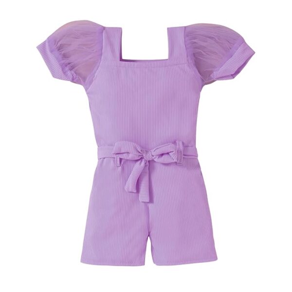 MODESTYLE Girls' Ribbed Romper with Tulle Sleeves