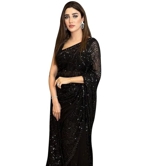 TRENDMALLS Women's Georgette Sequence Embroidery Work Saree with Blouse Piece - Image 6